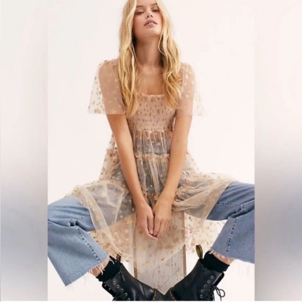 NWT Free People Sheer Tulle Star Dress